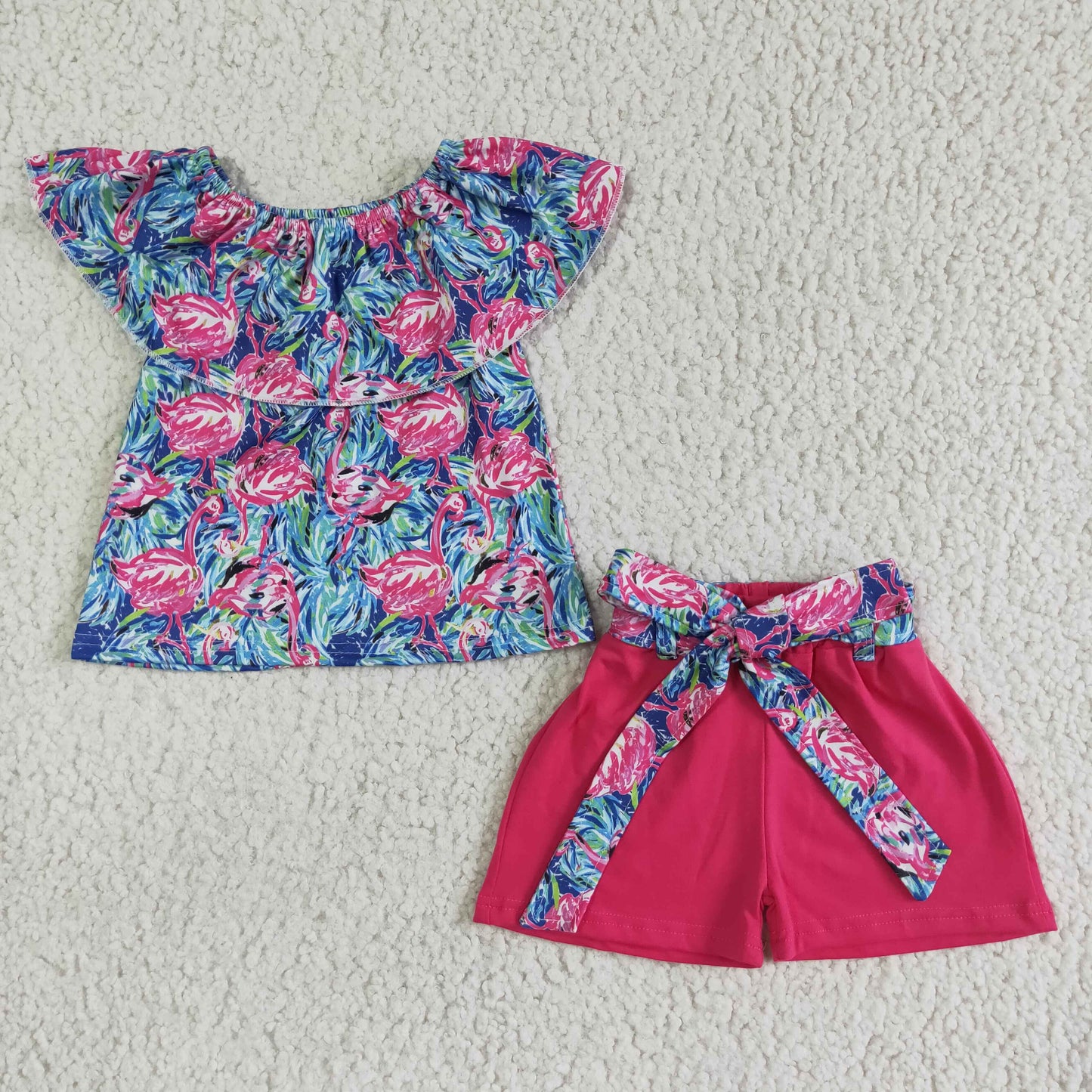 GSSO0100   Kids girls clothes flying sleeves top with shorts set-promotion  2024.5.25 $5.5