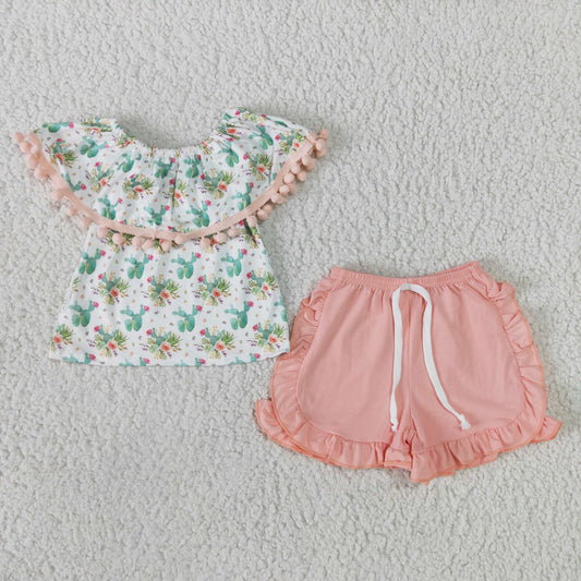 GSSO0103  Kids girls clothes flying sleeves top with shorts set-promotion  2024.5.25 $5.5