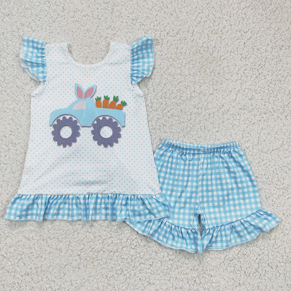 2.10 RTS Sibling Boys Baby Girls Summer Easter Bunny Tractor Clothes Suits