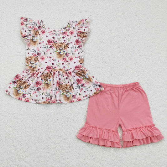 GSSO0133   Kids girls clothes flying sleeves top with shorts set-promotion 2024.6.1 $5.5