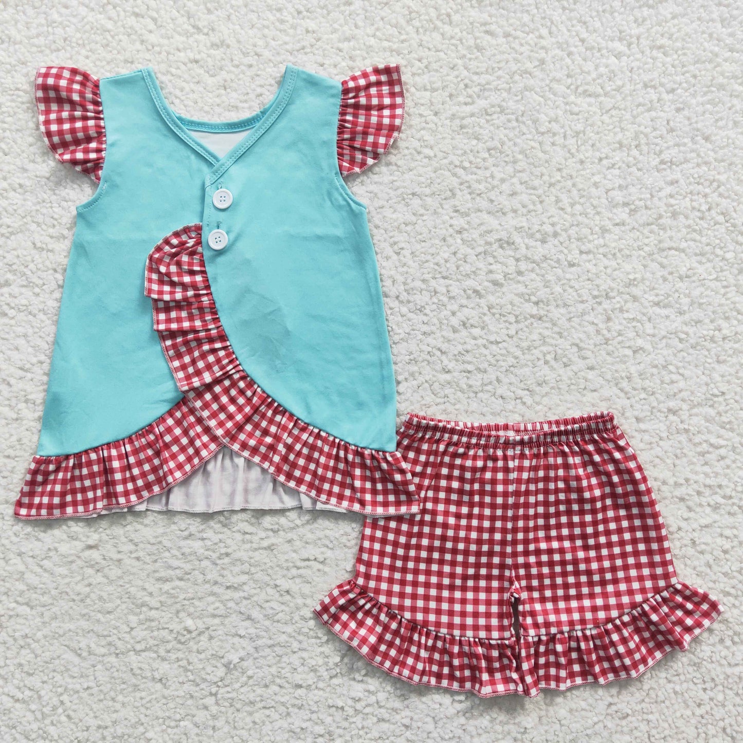 GSSO0134   Kids girls clothes flying sleeves top with shorts set-promotion 2024.6.1 $5.5