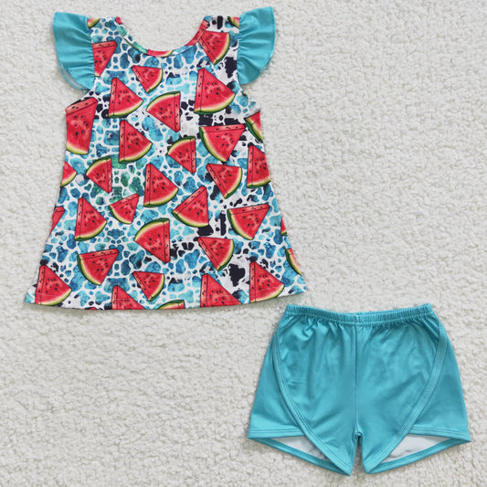 GSSO0137   Kids girls clothes flying sleeves top with shorts set-promotion 2024.6.1 $5.5