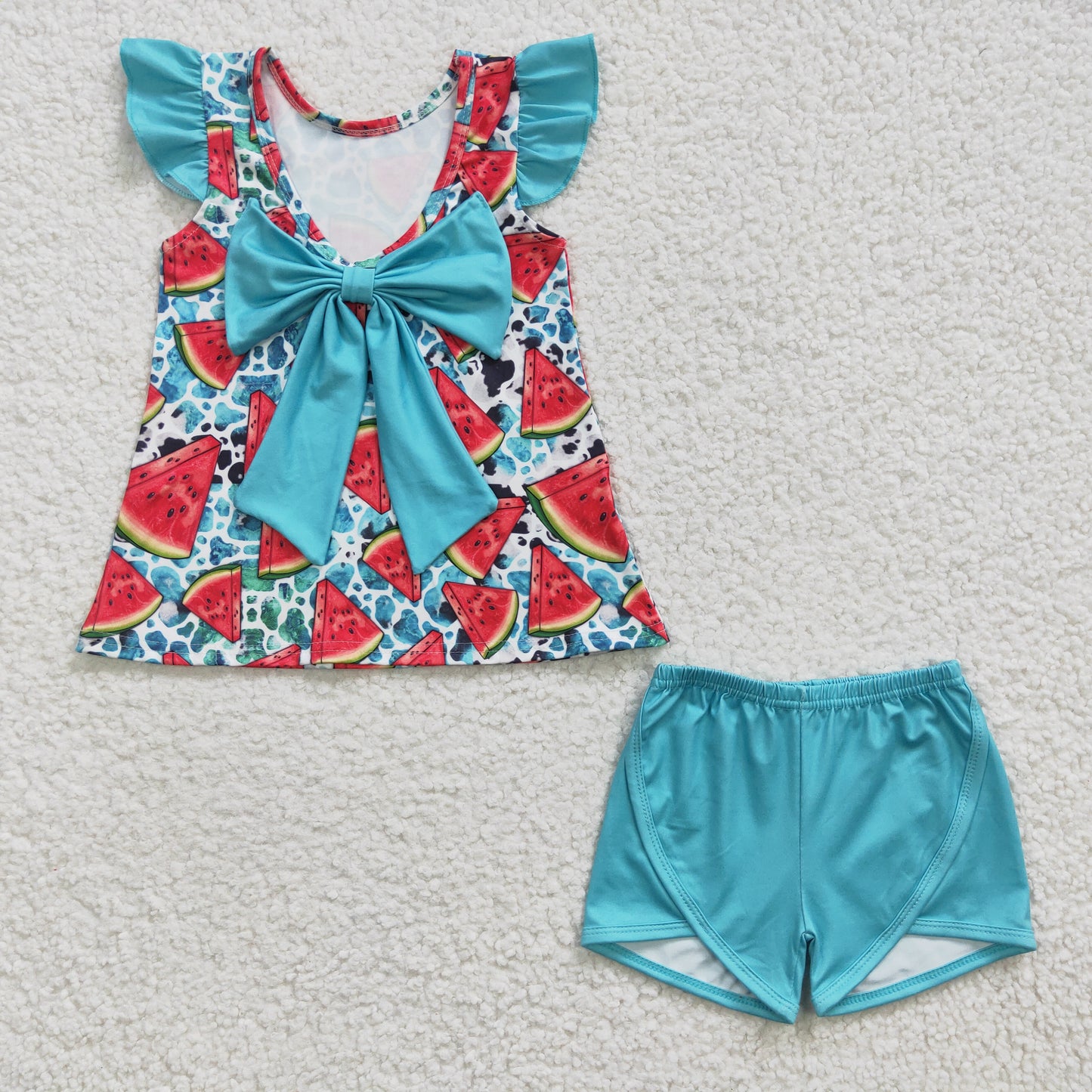 GSSO0137   Kids girls clothes flying sleeves top with shorts set-promotion 2024.6.1 $5.5