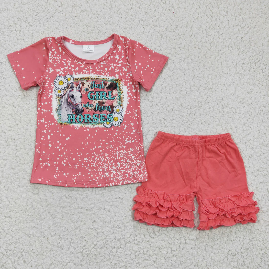 10.14 RTS Sibling Baby Girls Western Horse Cowboy Shirts Ruffle Shorts Clothes Sets