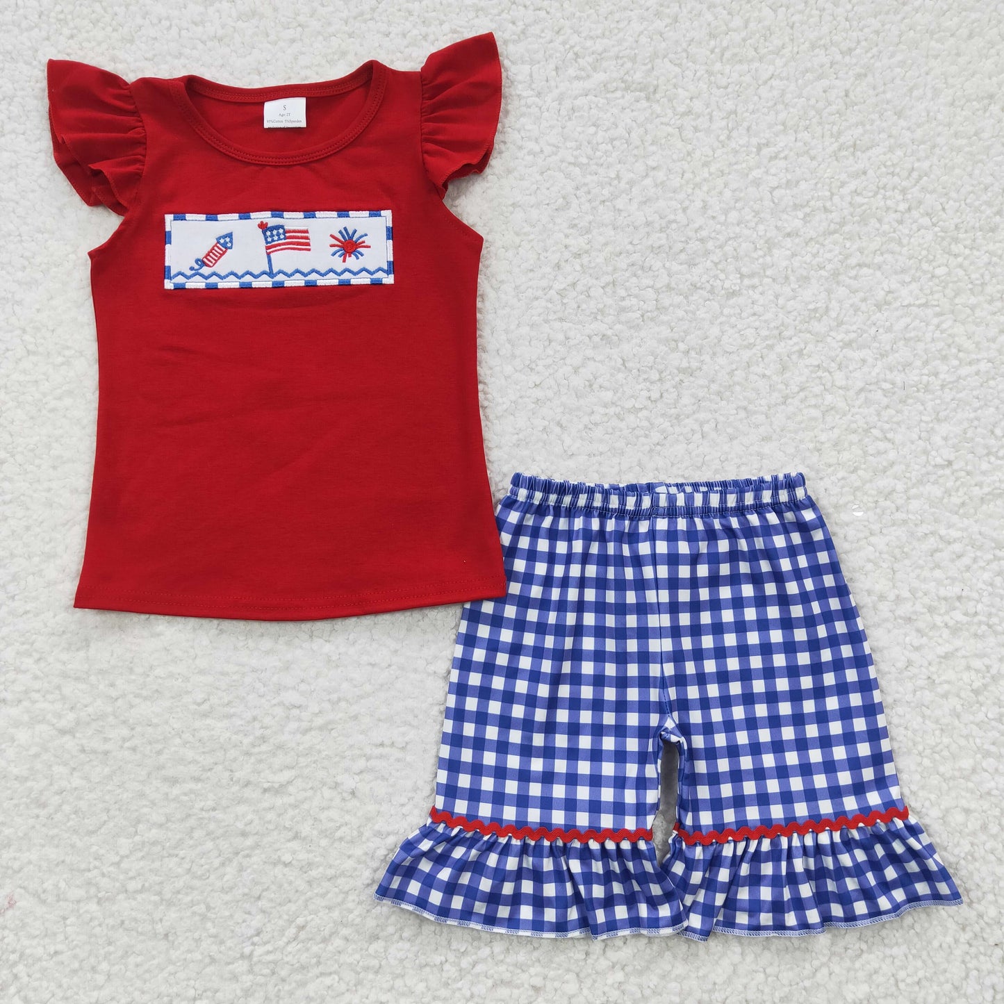 GSSO0193 Sales New RTS No Moq Promotion Flag firework embroidery kids girls 4th of july clothing set