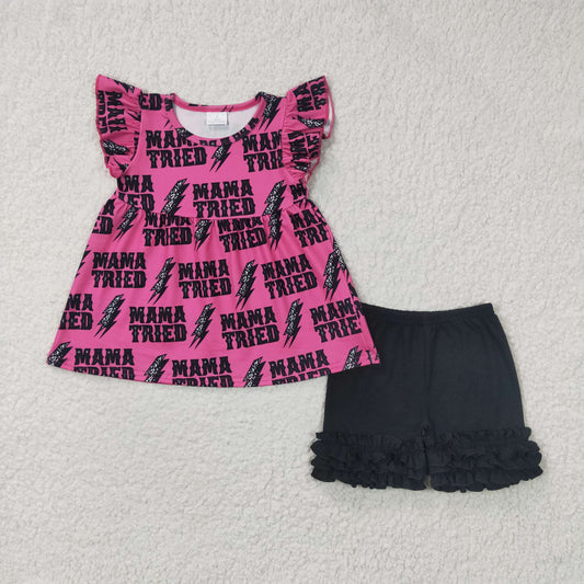 GSSO0199  Kids girls clothes  flying sleeves top with shorts set-promotion 2024.6.22 $5.5