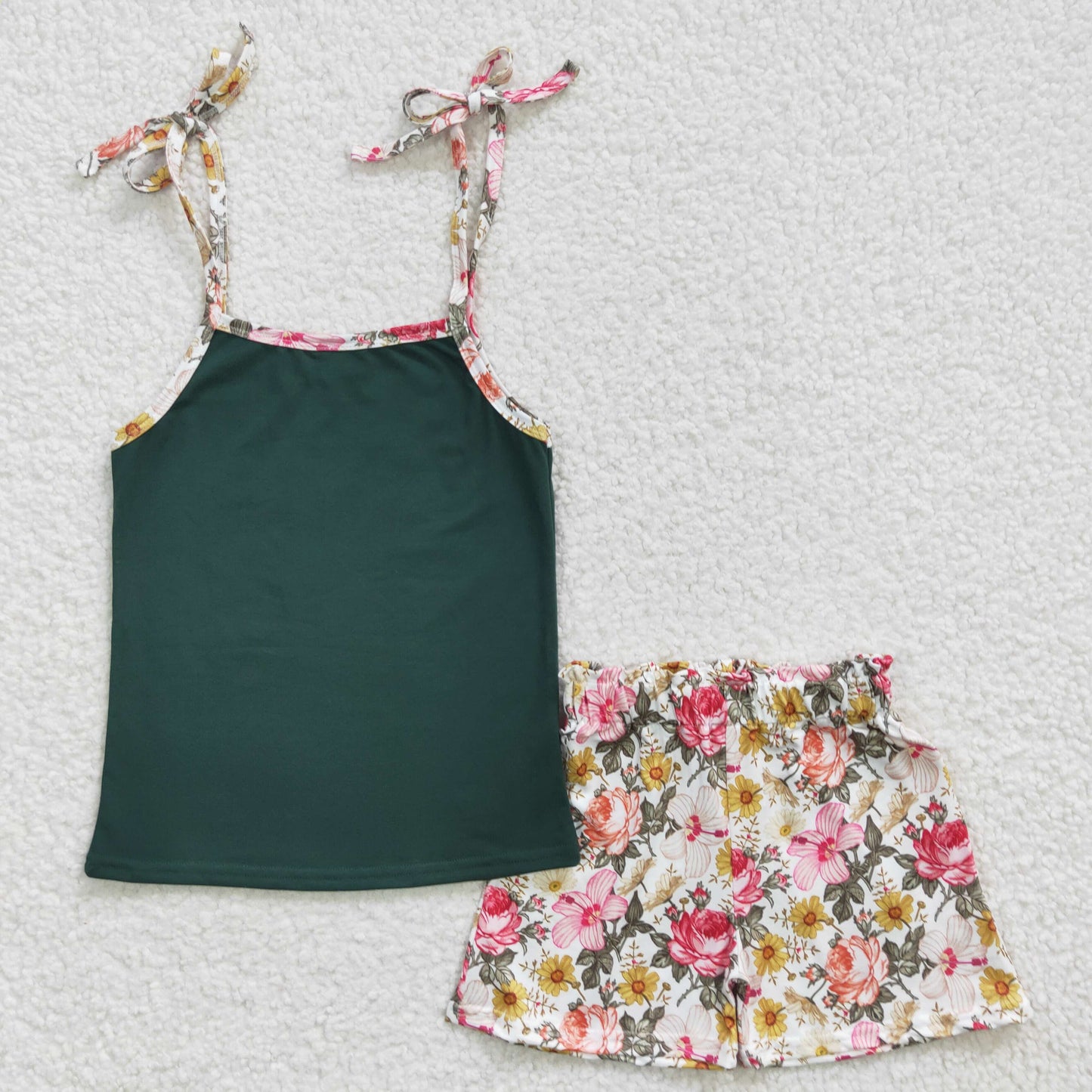 GSSO0217   Sales New RTS No Moq Sleeveless top floral shorts kids girls clothing set