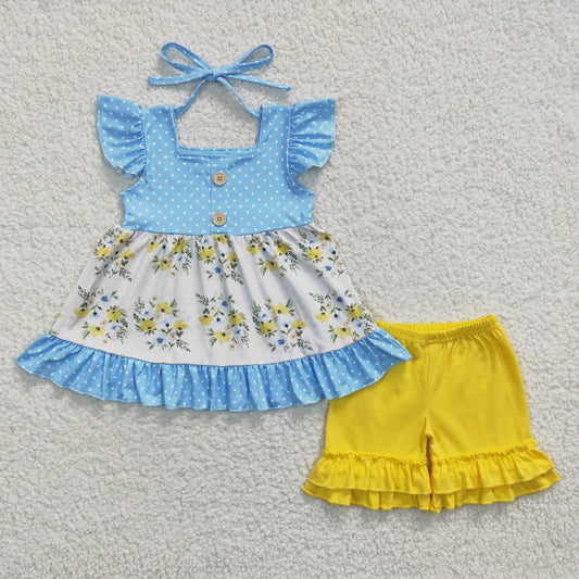 GSSO0220  Kids girls clothes flying sleeves top with shorts set-promotion 2024.6.29 $5.5