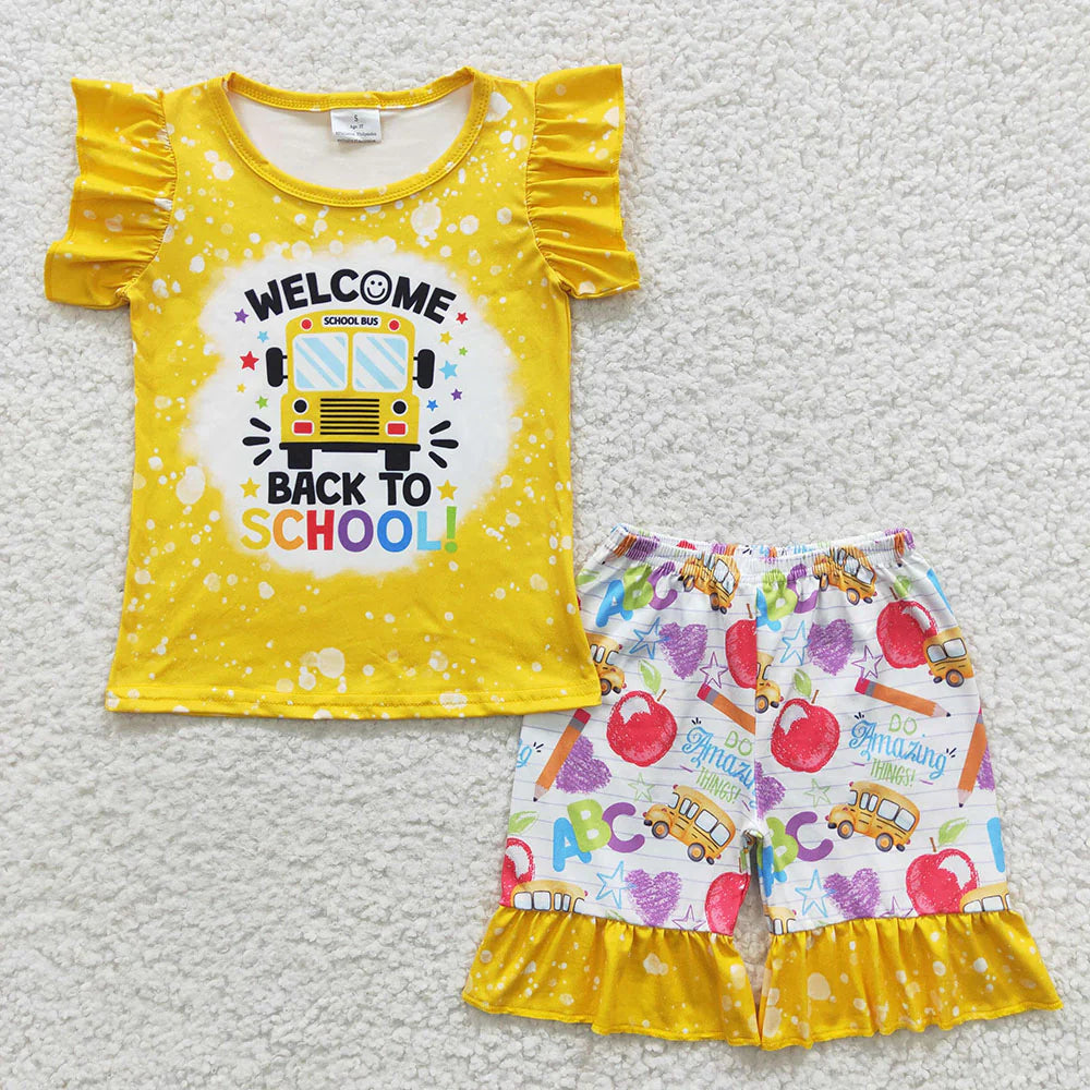 12.25 RTS Sibling Boys Baby Girls Bus Back To School Shorts Sets