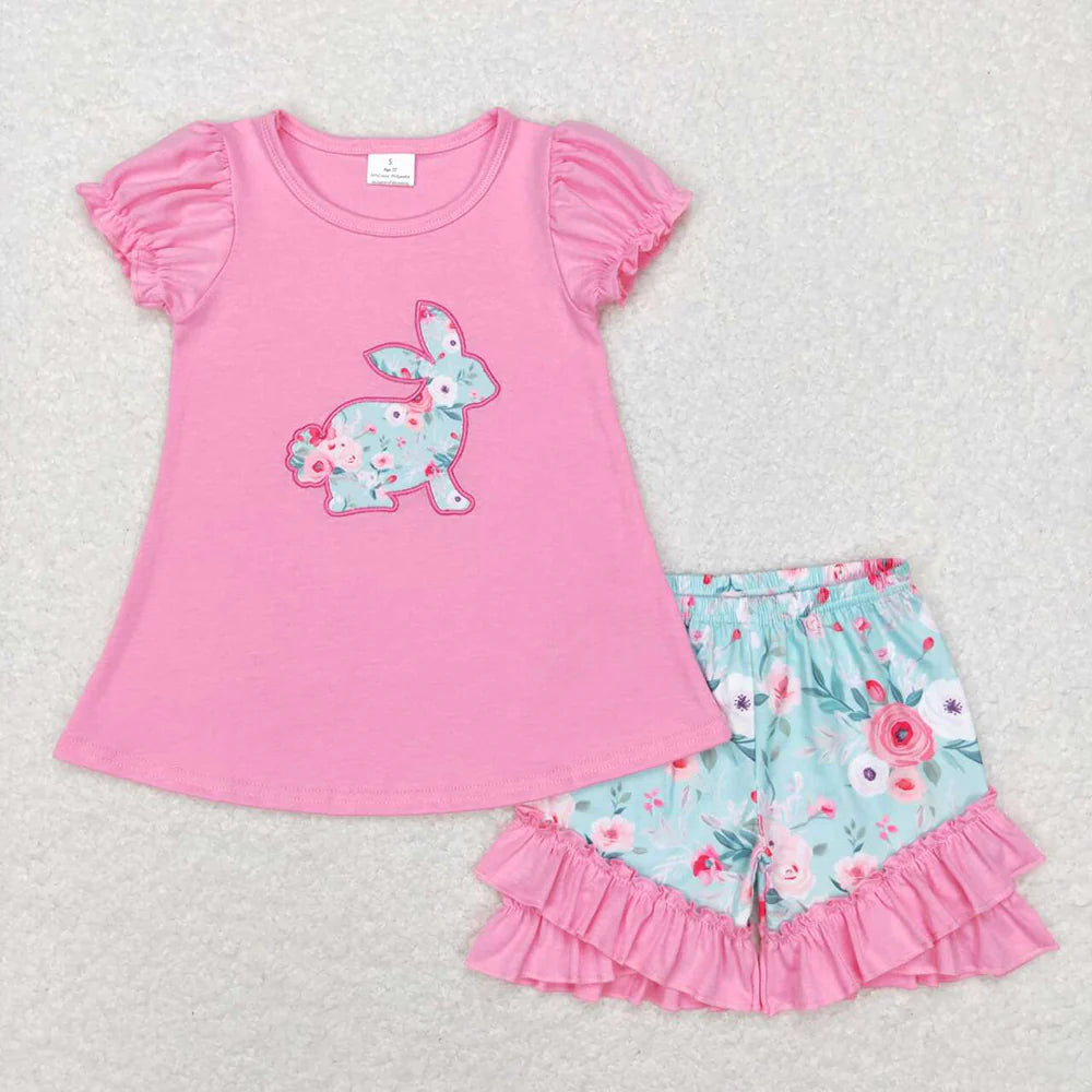 12.26 RTS Sibling Baby Girls Easter Floral Rabbit Bows Rompers Clothes Sets