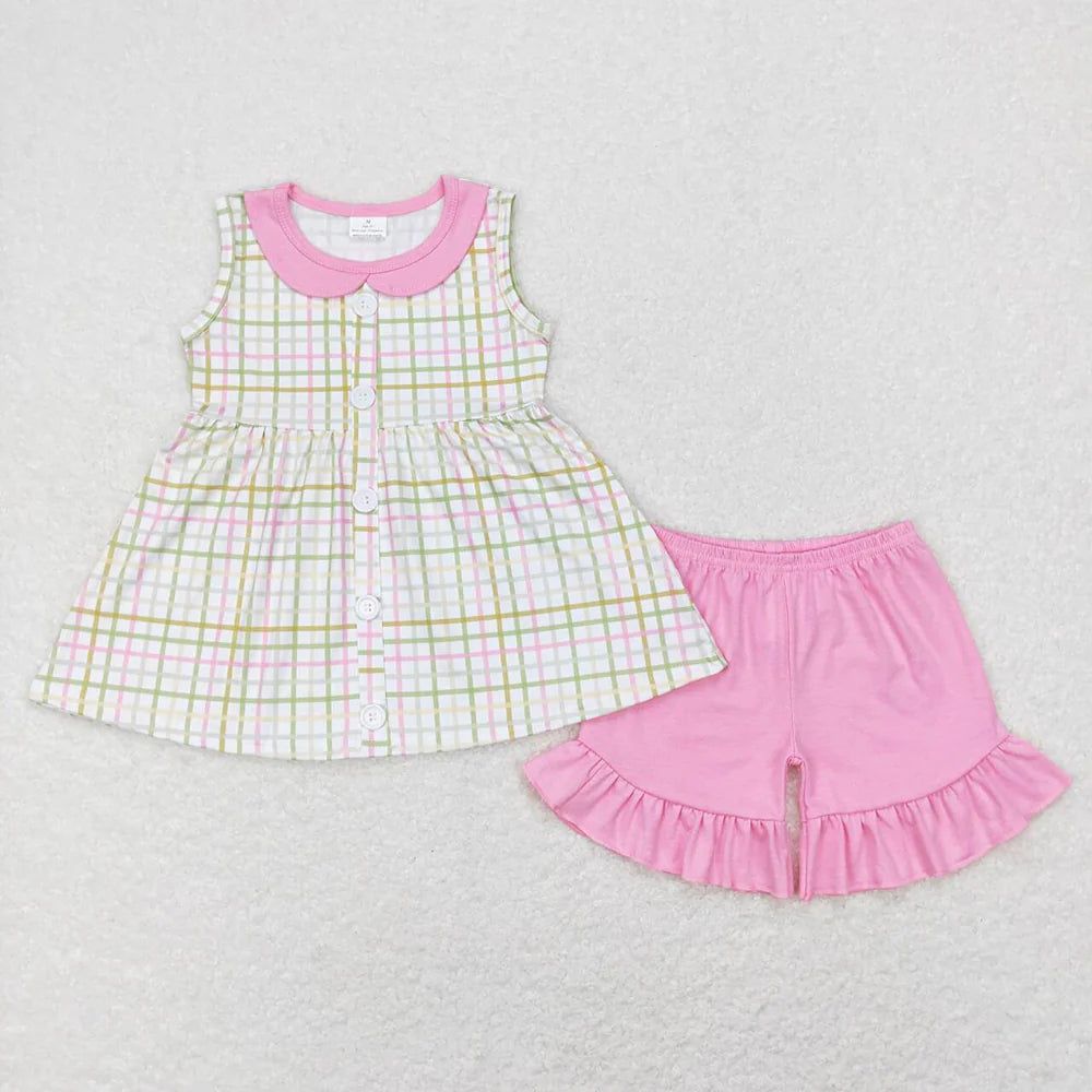 12.26 RTS Sibling Baby Girls Easter Green Pink Checkered Boys Clothes Suits