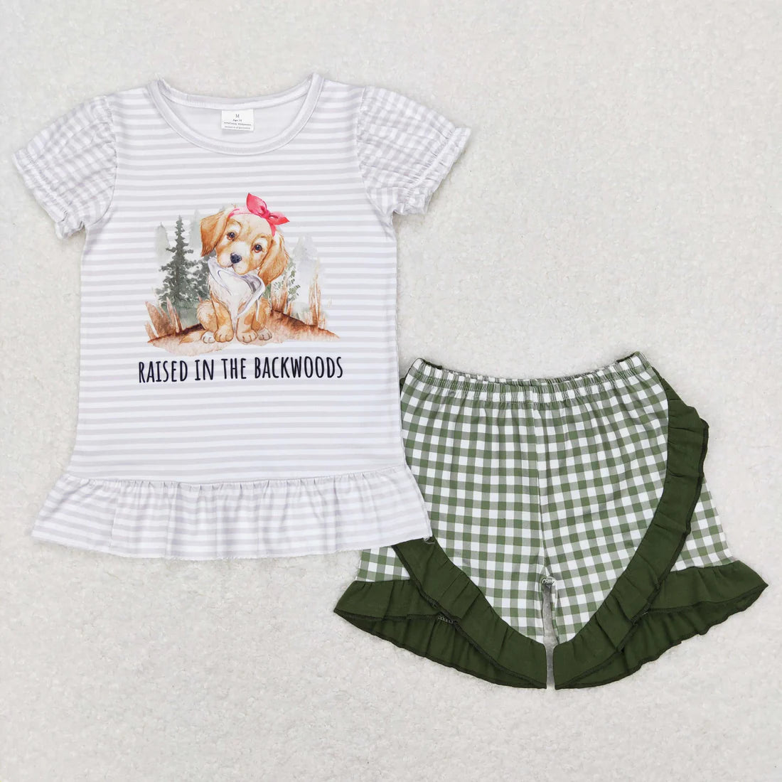 11.25 RTS Sibling Baby Boys Girls Raised in the Backwoods Dogs Shorts Clothes Sets Rompers