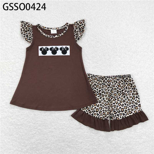 GSSO0424 New Rts No Moq 8-9 Days By Air Arrived it Brown mouse top leopard shorts girls summer clothing