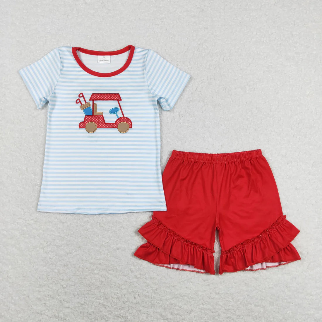 1.8 RTS Sibling Baby Girls Embroidery Golf Shirts Top Ruffle Shorts Summer Clothes Sets