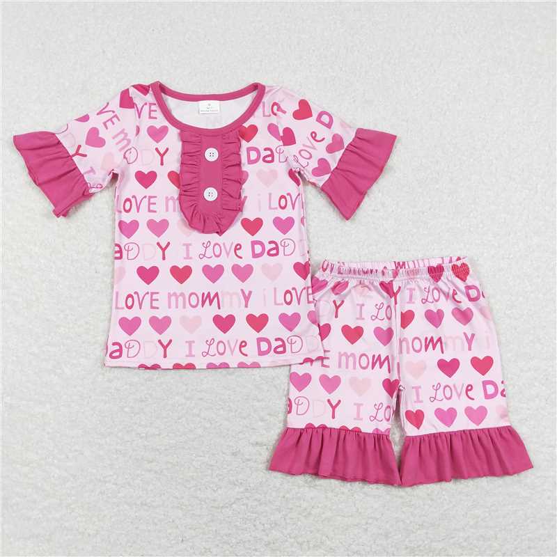 7.22  RTS NO MOQ I love mommy daddy short sleeves girls boys pajamas