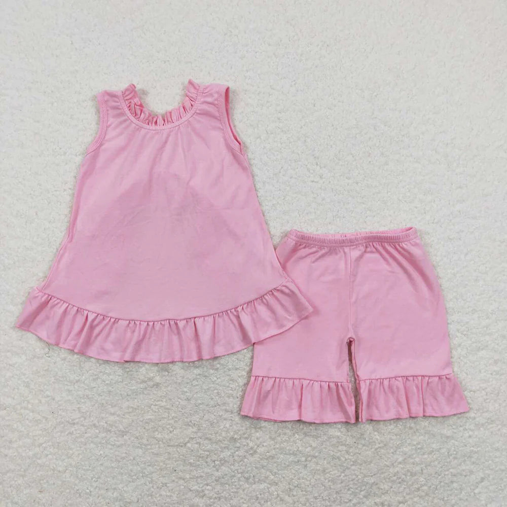 12.1 RTS Sibling Baby Girls Back Bow Tunic Tops Ruffle Shorts Outfits