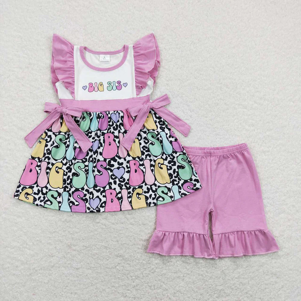 12.24 RTS Sibling Baby Girls Big Little Sister Bows Rompers Clothes Sets