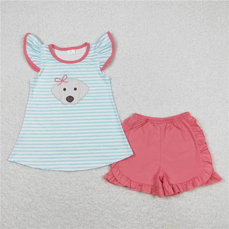 8.12   Sibling Flutter sleeves dog shirt ruffle shorts girls clothes