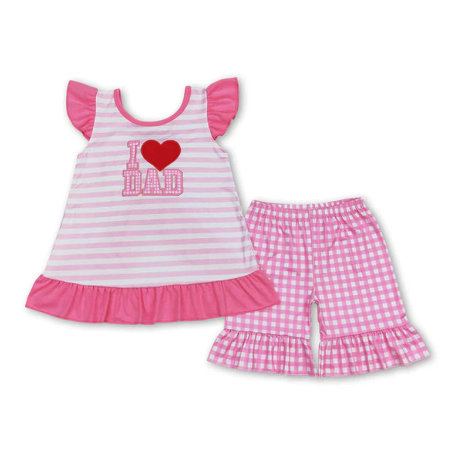 RTS Sibling I love dad pink top plaid shorts girls clothing set