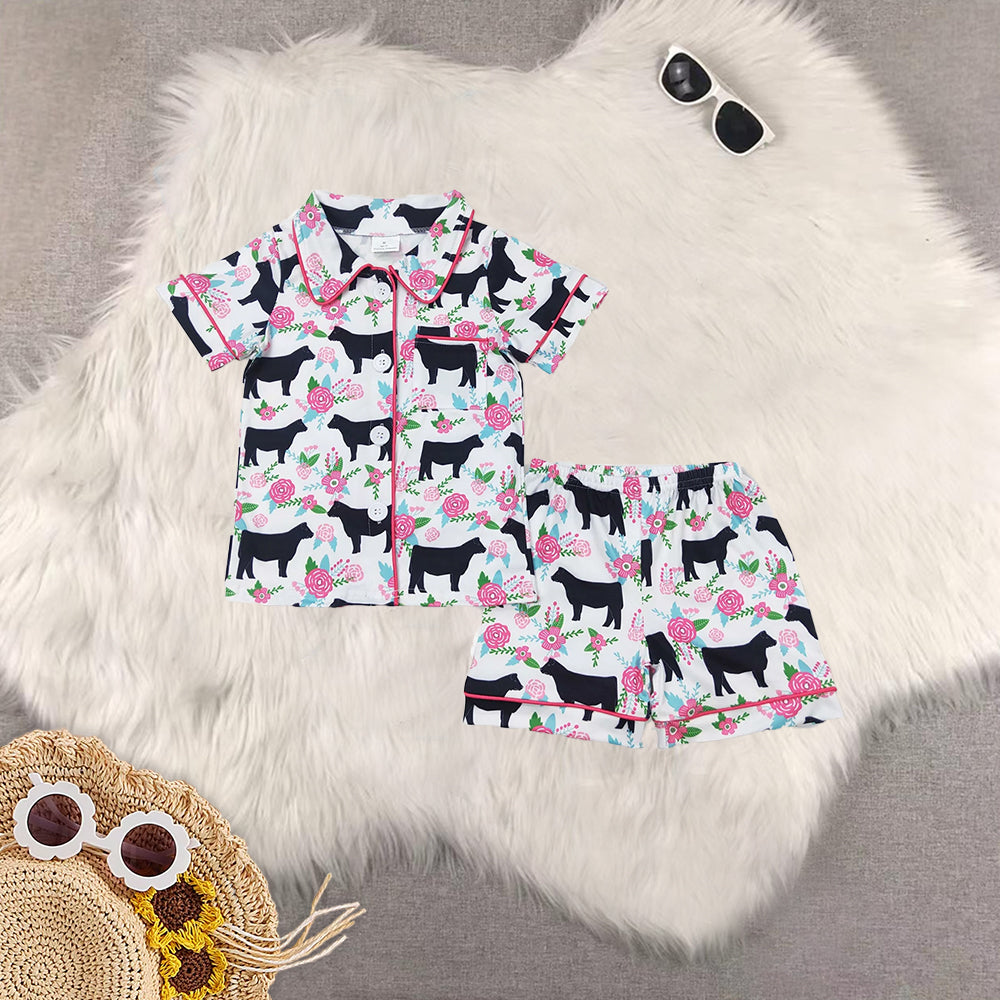 RTS Sibling Baby Girls Blue cactus pocket top short girls summer pajamas