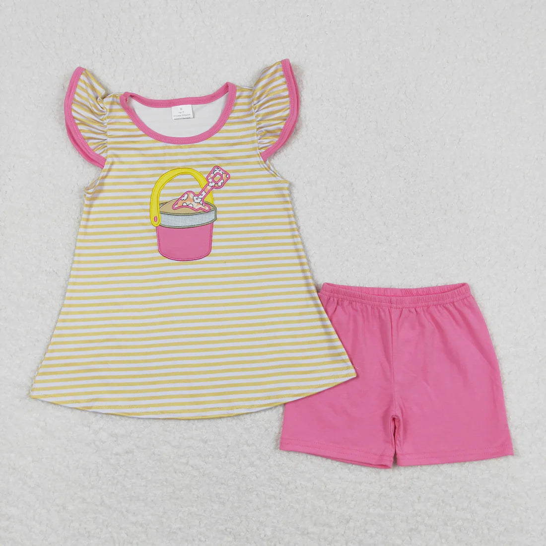2.11 RTS Sibling Baby Girls Embroidery Beach Stripe Tunic Ruffle Shorts Clothes Sets