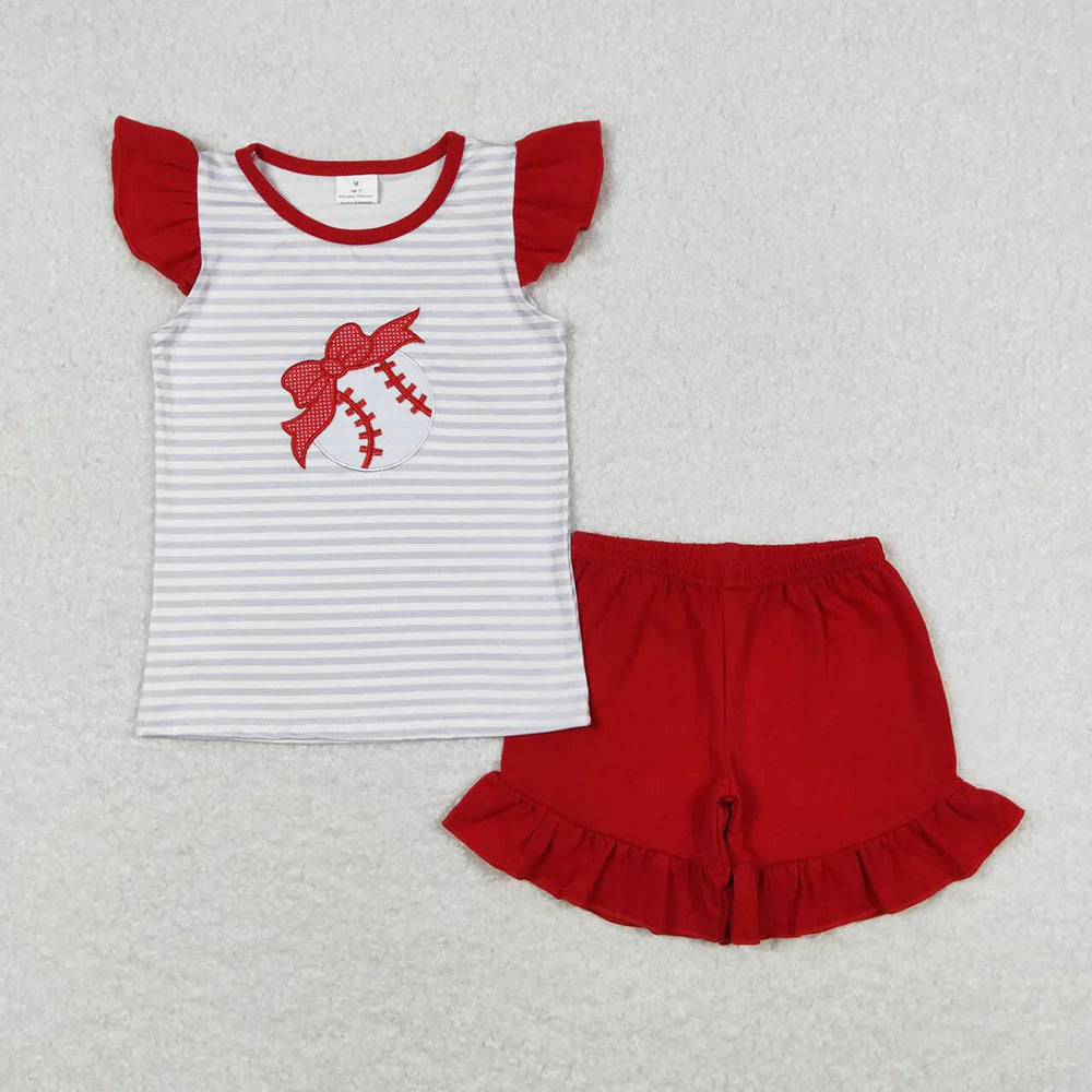 12.10 RTS Sibling Baby Girls Bow Baseball Rompers Clothes Sets