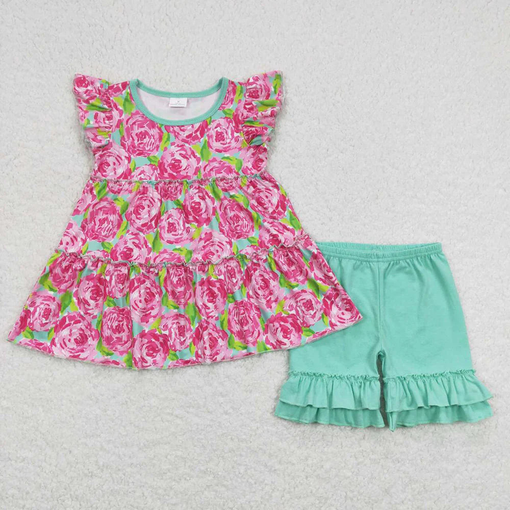 1.23 RTS Sibling Baby Girls Flowers Tunic Shorts Summer Clothes Sets