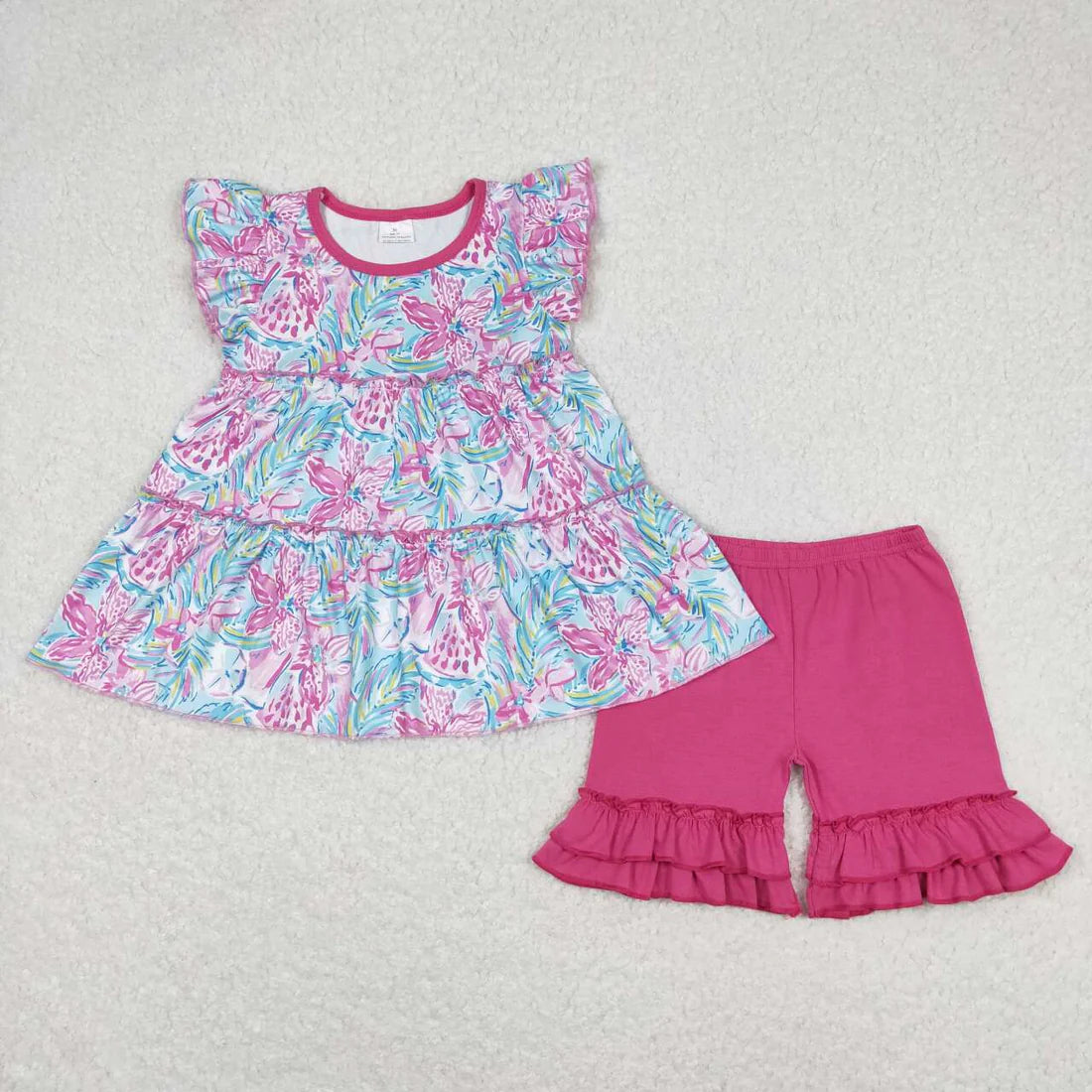 1.23 RTS Sibling Baby Girls Flowers Tunic Shorts Summer Clothes Sets