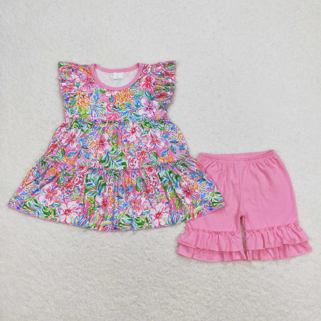 1.23 RTS Sibling Baby Girls Flowers Tunic Shorts Summer Clothes Sets