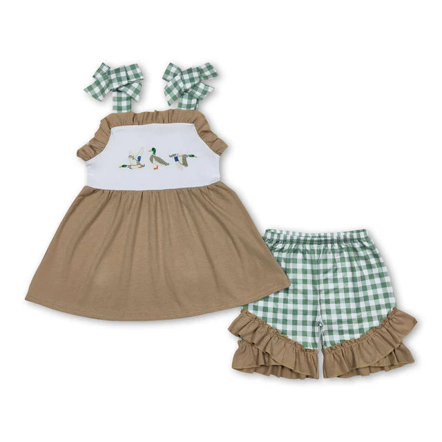 USA Warehouse (IN STOCK) Baby Girls Summer Embroidered and Printed Short-Sleeve Top and Shorts Set