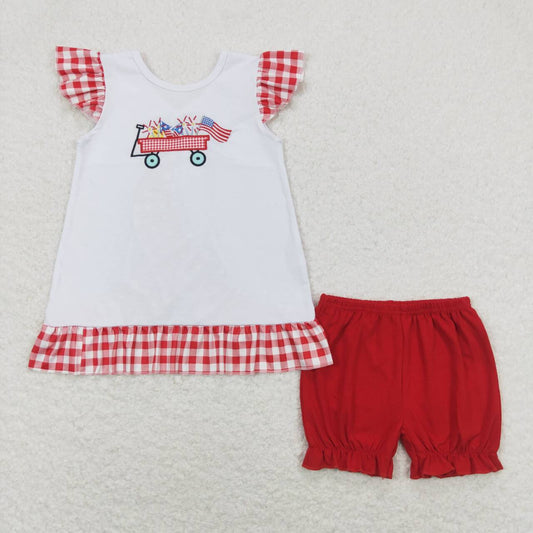 GSSO0662 July 4th  Kids Girls summer clothes short sleeve top with shorts set