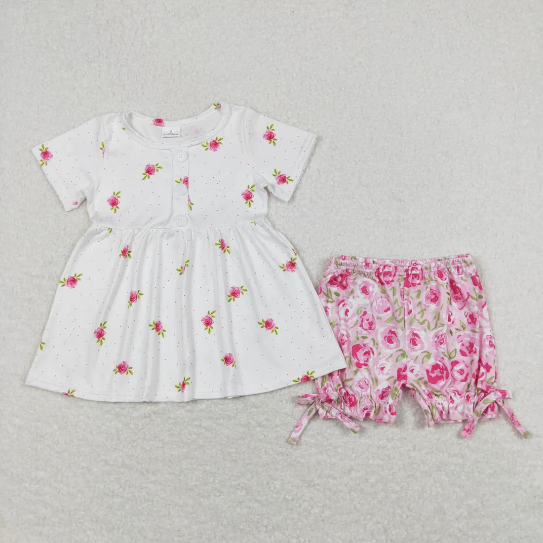 10.4 RTS Sibling Baby Girls Short Sleeves Flowers Tunic Top Ruffle Shorts Clothes Sets