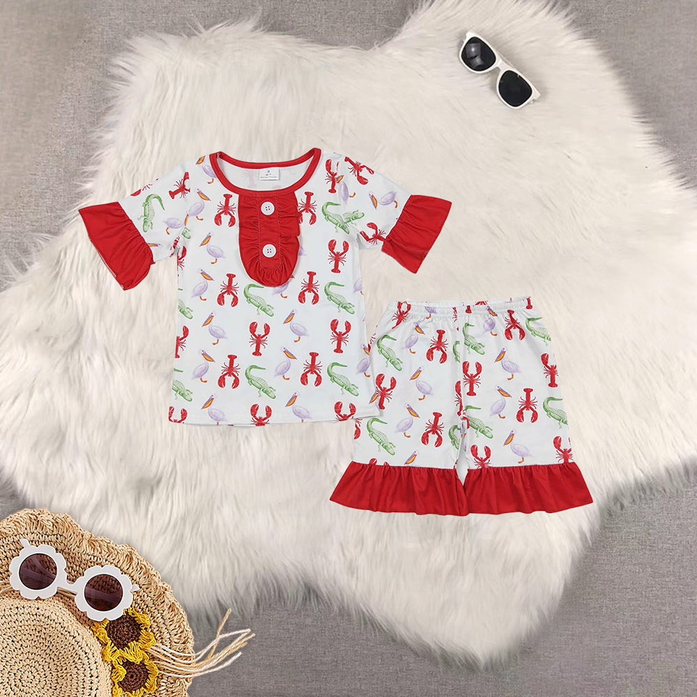 RTS Sibling Baby Girls Short sleeves cows sunflower farm girls summer pajamas