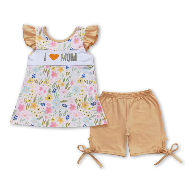 RTS SiblingI love MOM floral tunic shorts girls outfits and dresses