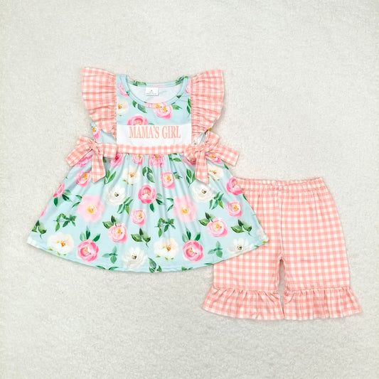 GSSO0803Mama's girl floral tunic plaid shorts children apparel