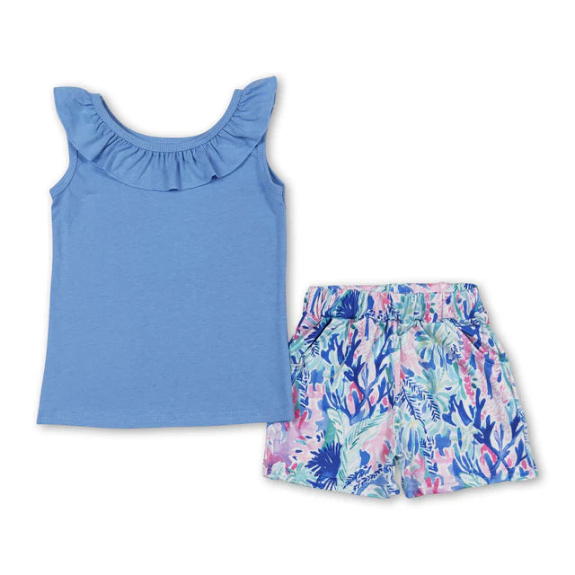 USA Warehouse (IN STOCK) Baby Girls Summer Embroidered and Printed Short-Sleeve Top and Shorts Set