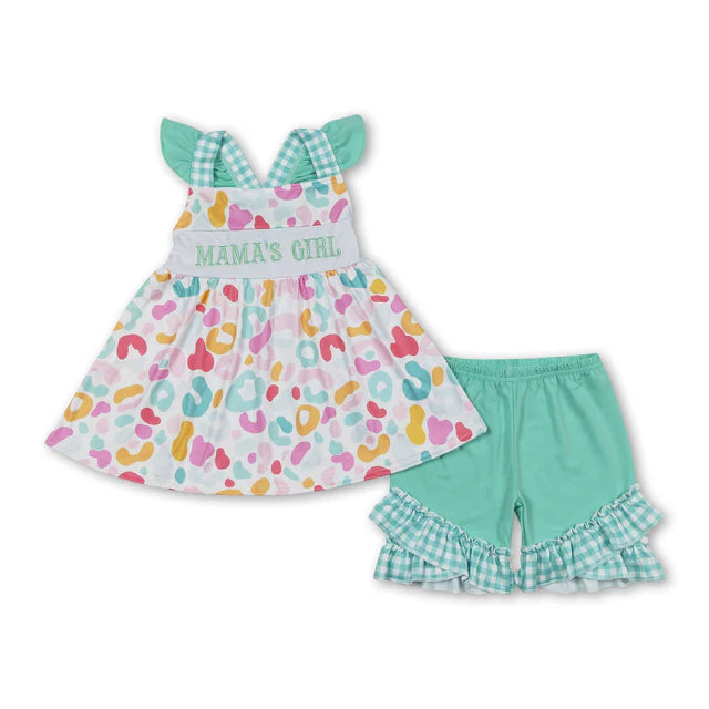 USA Warehouse (IN STOCK) Baby Girls Summer Embroidered and Printed Short-Sleeve Top and Shorts Set