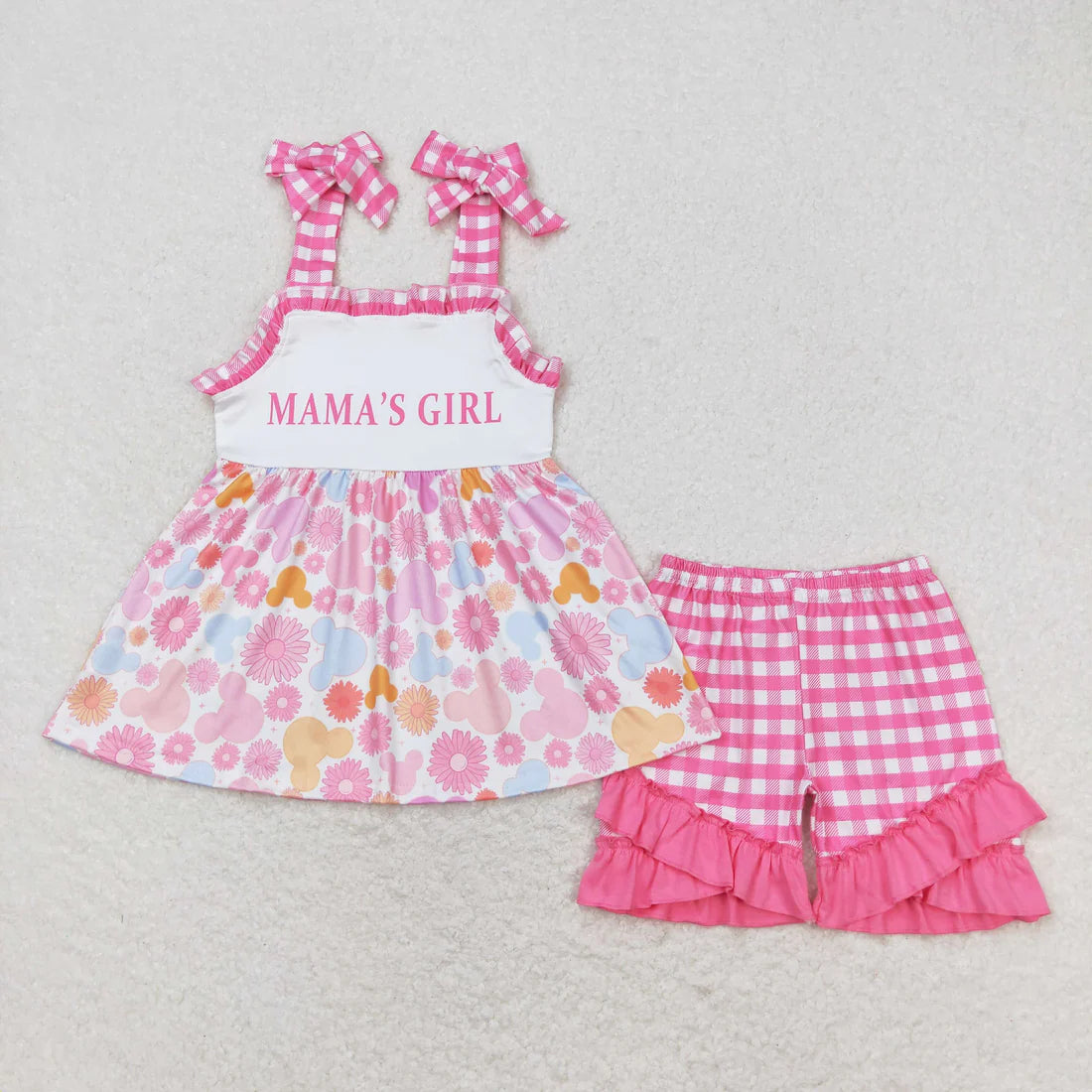 12.24 RTS Sibling Baby Girls Mama's Girl Pink Top Ruffle Shorts Outfits Clothes Sets