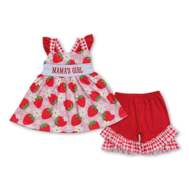 USA Warehouse (IN STOCK) Baby Girls Summer Embroidered and Printed Short-Sleeve Top and Shorts Set