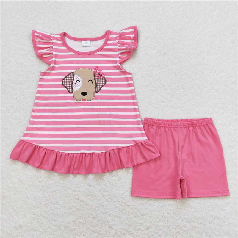 8.12   Sibling Flutter sleeves dog shirt ruffle shorts girls clothes