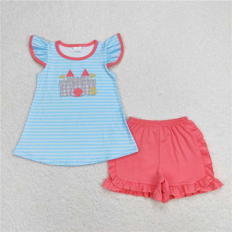 8.18   Sibling Stripe castle shirt shorts boys summer clothes rompers