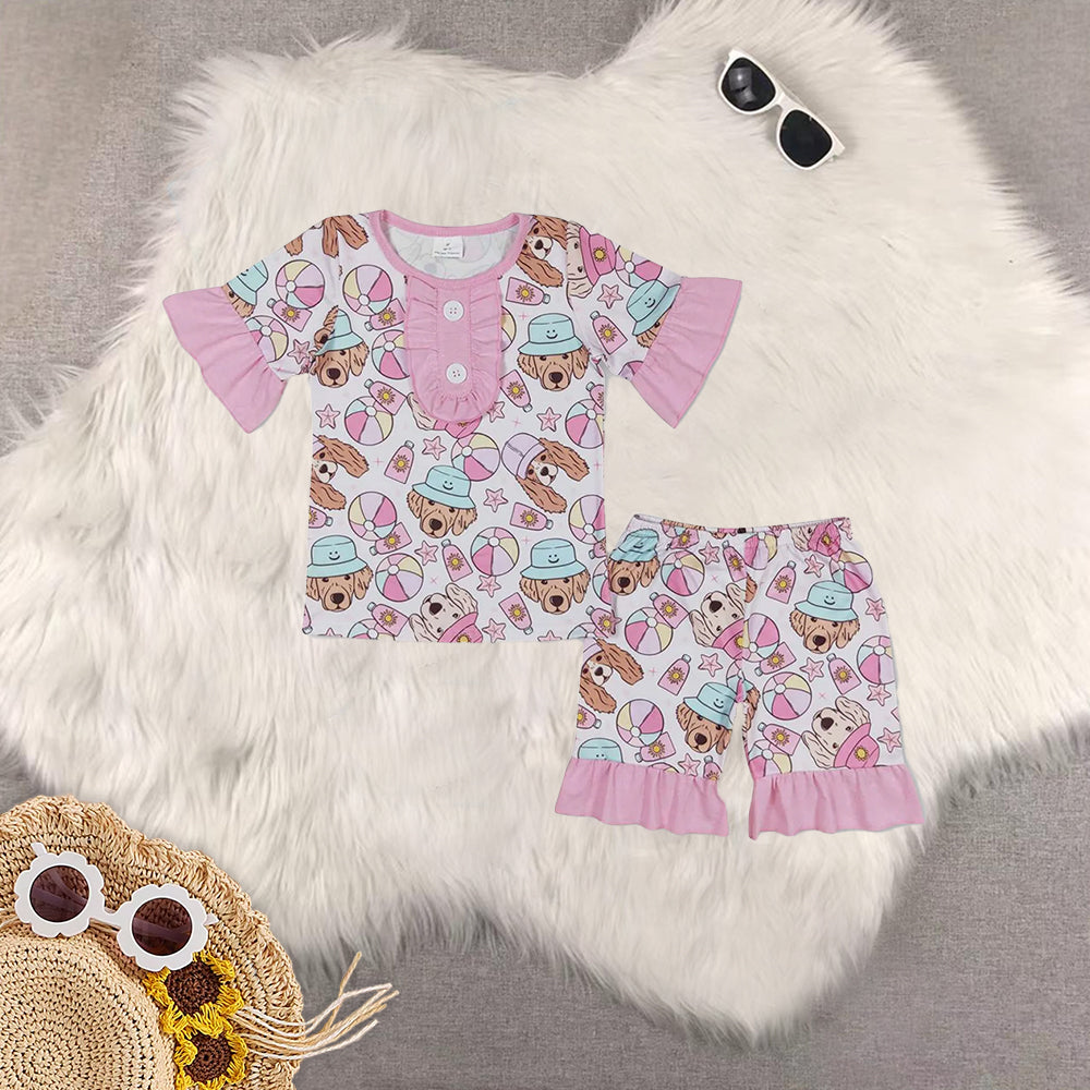 RTS Sibling Baby Girls Short sleeves cows sunflower farm girls summer pajamas