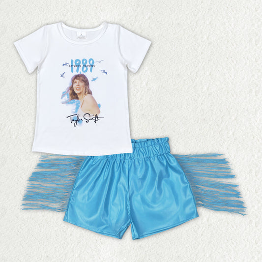 No moq GSSO0984 Pre-order Size 3-6m to 14-16t baby girl clothes short sleeve top with shorts kids summer set