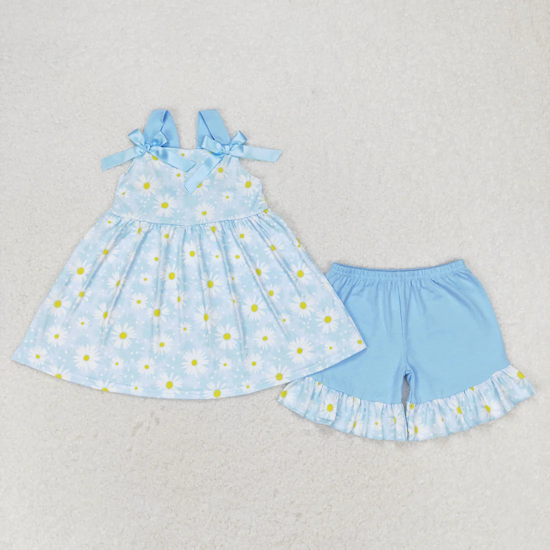10.3 RTS Sibling Baby Girls Straps Floral Tunic Ruffle Shorts Summer Clothes Sets