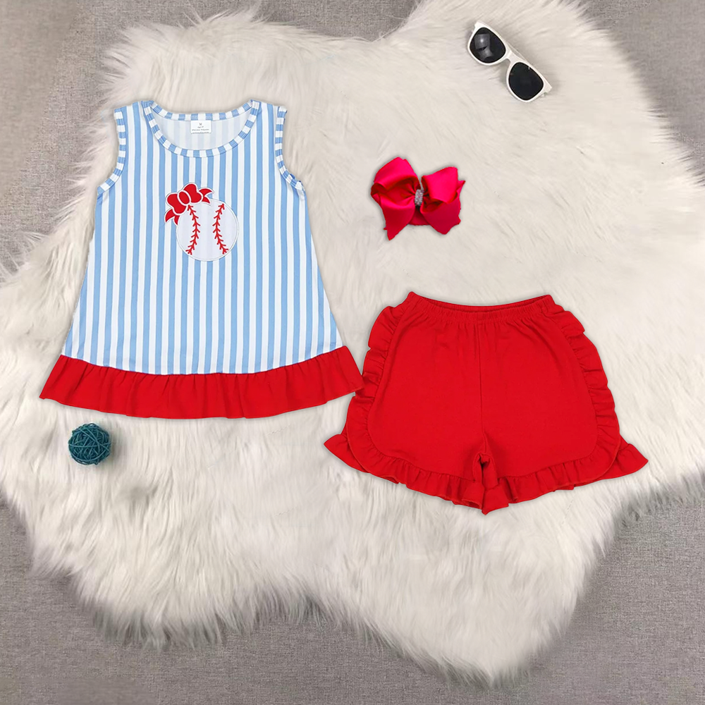 8.01   Sibling Short sleeves stripe baseball kids boys and girls clothing set rompers