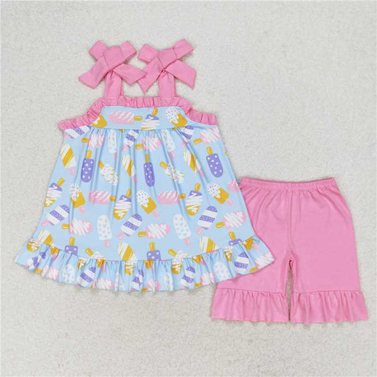 GSSO1037 New Rts No Moq 8-9 Days By Air Arrived it Straps popsicle tunic pink shorts girls summer clothing