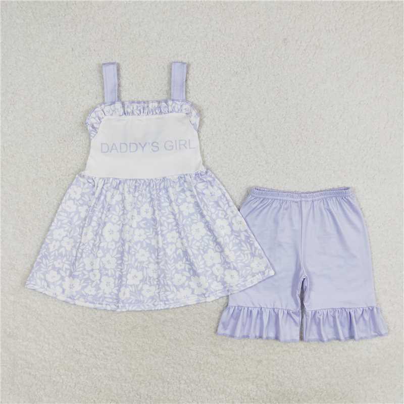 4.24 RTS NO MOQ Floral Tunic Ruffle Shorts Set Short Sleeves 'Daddy's Girl' Top for Girls Cute Casual Outfit Combination