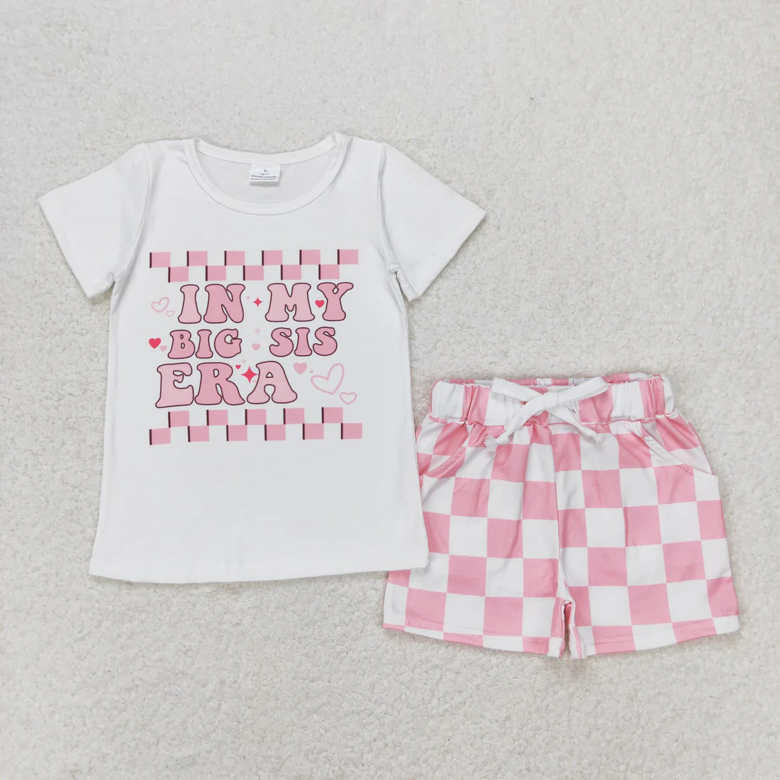 10.4 RTS Sibling Baby Girls Little Big Sister Tee Shirts Ruffle Plaid Shorts Clothes Sets