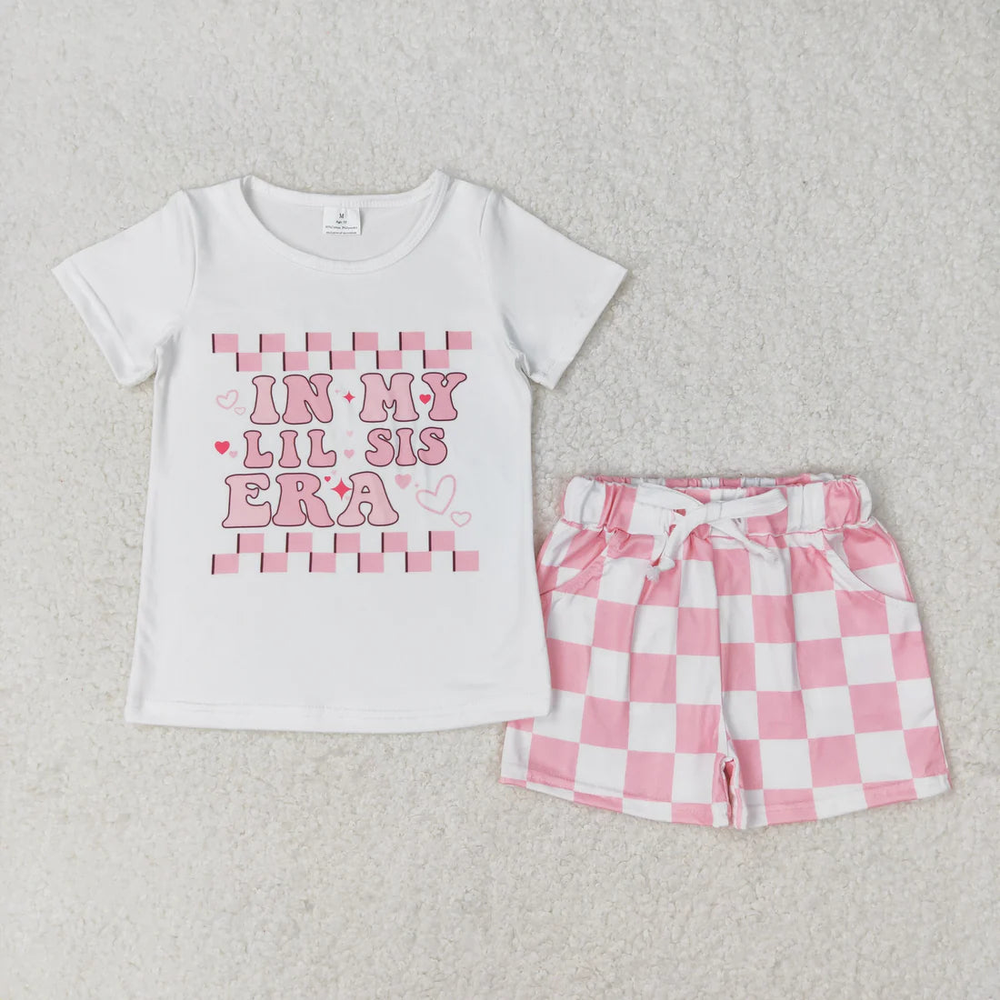 10.4 RTS Sibling Baby Girls Little Big Sister Tee Shirts Ruffle Plaid Shorts Clothes Sets