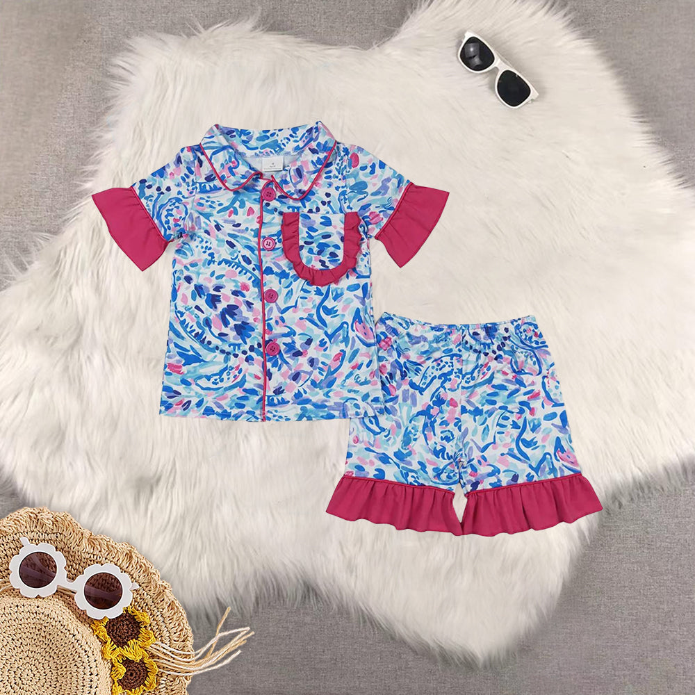 RTS Sibling Baby Girls Short sleeves cows sunflower farm girls summer pajamas